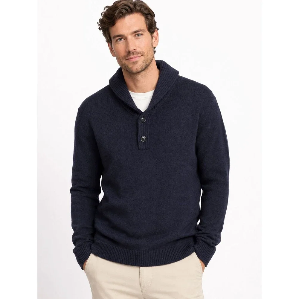 J.Crew Men's Classic Shawl Collar Sweater Size XL Navy Blue Lambswool Preppy